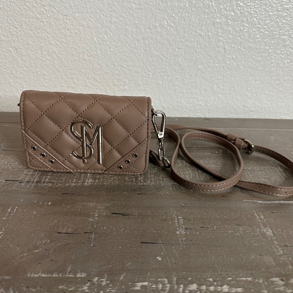 Steve Madden Quilted Crossbody Bag Brown Glam Mini Luxe Brilly Flap Card Case